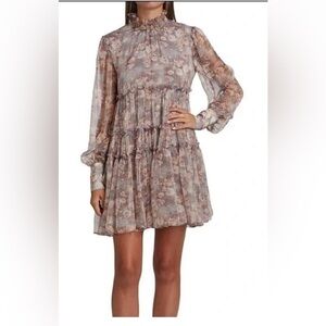 En Saison Floral Long Sleeve Dress in Pink and Cream